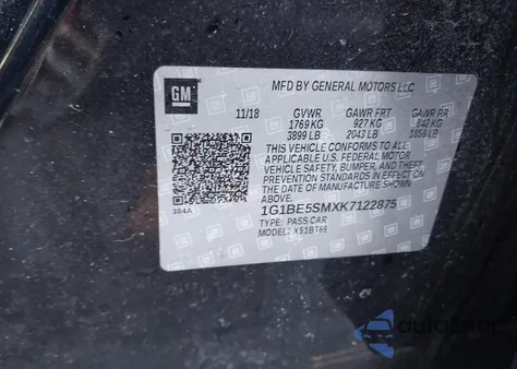 2019 Chevrolet Cruze Lt из США, поврежденный, VIN 1G1BE5SMXK7122875